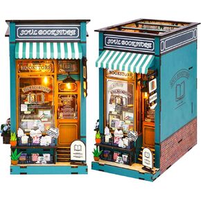 DIY Book Nook Kit - ثلاثية الأبعاد للألغاز الخشبية مع LED - ديكور رف الكتب المصغرة للمراهقين والكبار - Bookend Creative DIY Miniature House Kit Idea الفريدة الحالية (المقهى)