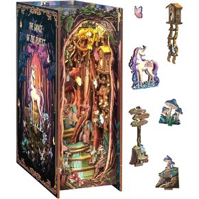 KuteBee DIY Book Nook Kit ، مجموعات منزل مصغرة للبالغين والمراهقين ، DIY Miniature Book Kit مع ضوء مستشعر LED ، هدايا للعشاق والأسرة (نعمة الغابة)