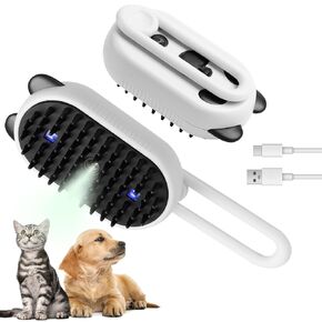 Pet Steam Groomer Brush, 3 In 1 Cat Steam Brushs For Shedding, Pet Steam Groomer Comb for Massaging and Cleaning Shedding Hair, Long Handle Silicone Cat/Dog Brush with Steam (White)