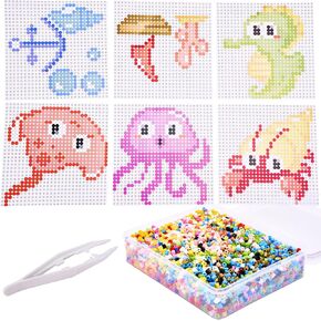 NELIBLU FUSE BEADS KIT - 5000 حبات ذوبان في 18 لونًا - مجموعة فن بحرية البحر DIY - تأتي مع لوح واحد ، و 12 ورقة فكرة ، وملفقة ، وورقة كيو واحدة - 100 ٪ من البلاستيك غير السام.