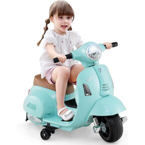 Costzon Toddler Motorcycle ، ركوب Vespa المرخص على دراجة نارية مع عجلات التدريب ، المصباح الأمامي LED و Horn Sound ، ركوب على لعبة بطارية 6 فولت ، هدية للبنين والبنات ، 1-3 أطفال (أبيض)