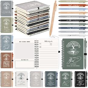 Kosiz 40 Pcs Mother's Day Christian Gifts Bulk for Women Men Prayer Journal Religious Bible Verse Notebooks with Christian Pens Tree Themed Notepad for Church Teacher Sunday School (Boho Color)