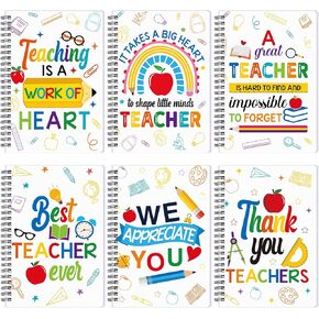6 Pcs A5 Teacher Spiral Notebooks Teacher Appreciation Gifts Teaching is a Work of Heart Spiral Writing Notepads Teacher Gifts School Office Supplies for Back to School Teacher's Day