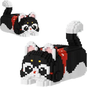 Black Tuxedo Cat Storage Box Animal Micro Building Blocks Set,Playful and Lucky Gray Cat Building Blocks Kit.Winktoys Cat Lover Ideas Gift for Adults and Kids,Boys & Girls Age 8+
