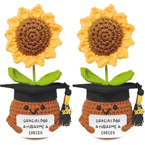 Regalos para Maestros Maestras de Agradecimiento, para el día del Maestro, Girasoles de Crochet Hechos a Mano, Gracias por Ayudarme a Crecer, para K-12, Escuela Secundaria, Universidad, Guardería