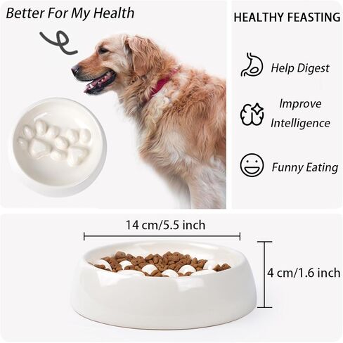 Dog Slow Feeder Bowl Ceramic, Non-Slip Slow Feeder Bowl for Small Medium Dogs & Cats, Puzzle Puppy Food Dish for Fast Eater in Kuwait