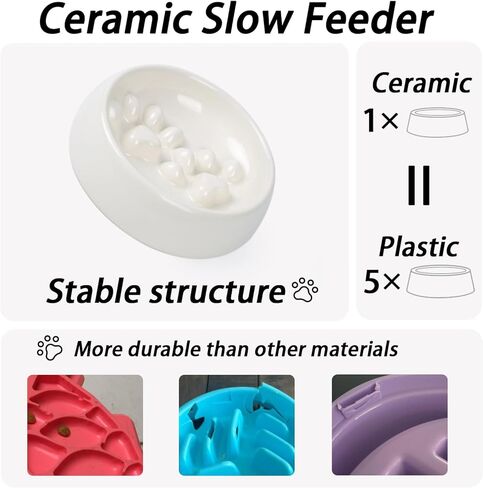 Dog Slow Feeder Bowl Ceramic, Non-Slip Slow Feeder Bowl for Small Medium Dogs & Cats, Puzzle Puppy Food Dish for Fast Eater in Kuwait