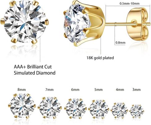 GEMSME 18K Gold Plated Princess Cut Clear Cubic Zirconia Stud Earrings Pack of 5 (gold) in Saudi Arabia