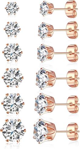GEMSME 18K Gold Plated Princess Cut Clear Cubic Zirconia Stud Earrings Pack of 5 (gold) in Saudi Arabia