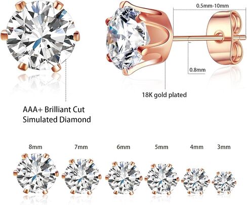 GEMSME 18K Gold Plated Princess Cut Clear Cubic Zirconia Stud Earrings Pack of 5 (gold) in Saudi Arabia
