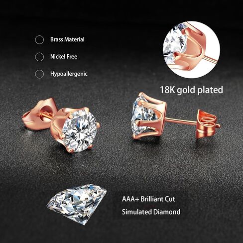 GEMSME 18K Gold Plated Princess Cut Clear Cubic Zirconia Stud Earrings Pack of 5 (gold) in Saudi Arabia
