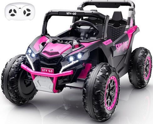 4WD Kids Ride on Car, 24V Electric Off-Road UTV Truck, 20" Spacious 2 Seat, 7Ah Large Battery Electric Car with Remote Control, Safety Belt, Horn, Music, and Lights for Kids Aged 3-8 Years Pink in Saudi Arabia