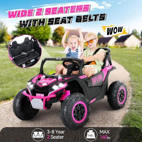 4WD Kids Ride on Car, 24V Electric Off-Road UTV Truck, 20" Spacious 2 Seat, 7Ah Large Battery Electric Car with Remote Control, Safety Belt, Horn, Music, and Lights for Kids Aged 3-8 Years Pink in Saudi Arabia