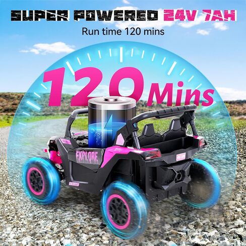4WD Kids Ride on Car, 24V Electric Off-Road UTV Truck, 20" Spacious 2 Seat, 7Ah Large Battery Electric Car with Remote Control, Safety Belt, Horn, Music, and Lights for Kids Aged 3-8 Years Pink in Saudi Arabia