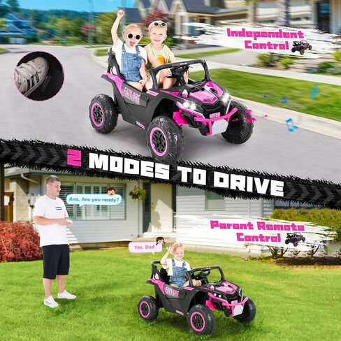 4WD Kids Ride on Car, 24V Electric Off-Road UTV Truck, 20" Spacious 2 Seat, 7Ah Large Battery Electric Car with Remote Control, Safety Belt, Horn, Music, and Lights for Kids Aged 3-8 Years Pink in Saudi Arabia