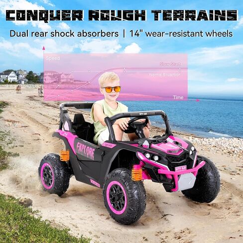 4WD Kids Ride on Car, 24V Electric Off-Road UTV Truck, 20" Spacious 2 Seat, 7Ah Large Battery Electric Car with Remote Control, Safety Belt, Horn, Music, and Lights for Kids Aged 3-8 Years Pink in Saudi Arabia