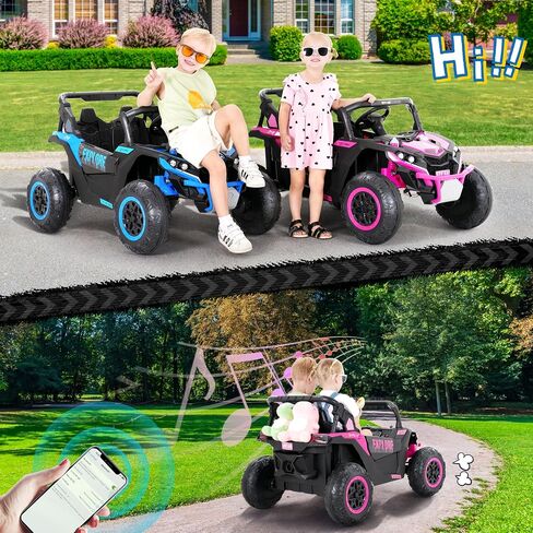 4WD Kids Ride on Car, 24V Electric Off-Road UTV Truck, 20" Spacious 2 Seat, 7Ah Large Battery Electric Car with Remote Control, Safety Belt, Horn, Music, and Lights for Kids Aged 3-8 Years Pink in Saudi Arabia