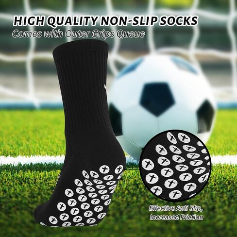 Cross Grip Soccer Socks - Anti-Slip Grips Sports Sock with Breathable Thickened Sole for Football Basketball Volleyball and Bodybuilding Available for US 6-13 in Saudi Arabia