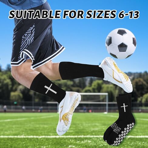 Cross Grip Soccer Socks - Anti-Slip Grips Sports Sock with Breathable Thickened Sole for Football Basketball Volleyball and Bodybuilding Available for US 6-13 in Saudi Arabia