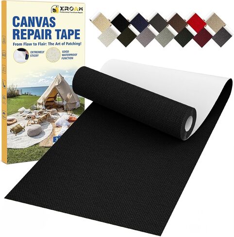 Canvas Repair Tape, 3.2 x 63 Inch Waterproof Heavy Duty Fabric Tape for Furniture, Self Adhesive Canvas Repair Patches for Boat Covers, Sofas, Tents, Louge Chairs, Canopy, Awning Black in Kuwait