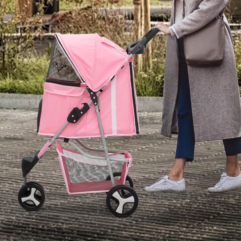 Athena Collection 3 Wheels Pet Stroller Folding Dog Stroller for Medium Dogs 33 Lbs Cat Puppy Stroller Pet Gear Dog Stroller with Detachable Carrier, Cup Holder, Bottom Storage, Pink in Saudi Arabia