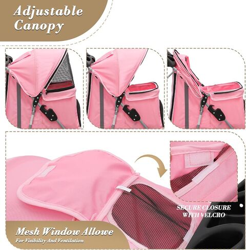 Athena Collection 3 Wheels Pet Stroller Folding Dog Stroller for Medium Dogs 33 Lbs Cat Puppy Stroller Pet Gear Dog Stroller with Detachable Carrier, Cup Holder, Bottom Storage, Pink in Saudi Arabia