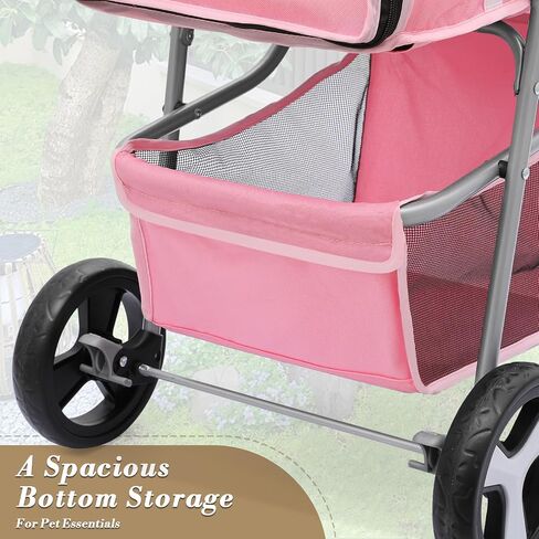 Athena Collection 3 Wheels Pet Stroller Folding Dog Stroller for Medium Dogs 33 Lbs Cat Puppy Stroller Pet Gear Dog Stroller with Detachable Carrier, Cup Holder, Bottom Storage, Pink in Saudi Arabia