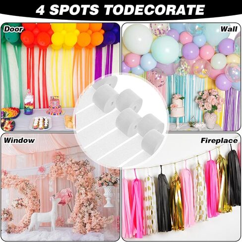 COBEE CREPE Paper Paperers ، 6 Rolls/492ft Paper Paper Streamer Roll for Paper Crafts Party Surpleer Decortings لعيد ميلاد العازبة الطفل الدش الزفاف عيد الميلاد العام الجديد (أبيض) in Kuwait