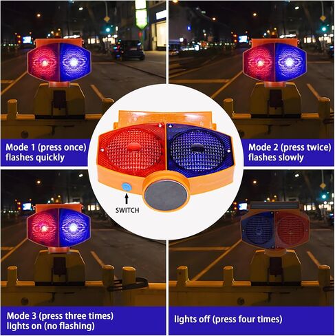 Solar Strobe Warning Light,High Bright Outdoor LED Flashing Light Waterproof, 2 Mode Construction Safety Traffic Light, Red & Blue Flash Light for Construction Traffic Safety Sign Traffic Dock in Saudi Arabia