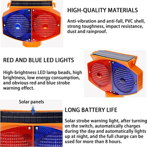 Solar Strobe Warning Light,High Bright Outdoor LED Flashing Light Waterproof, 2 Mode Construction Safety Traffic Light, Red & Blue Flash Light for Construction Traffic Safety Sign Traffic Dock in Saudi Arabia
