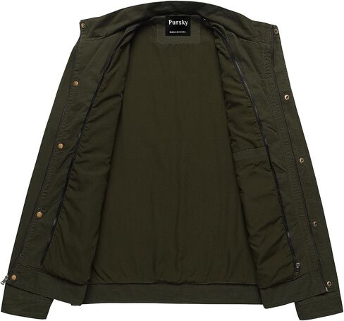 Pursky Men's Military Jacket Casual Washed Cotton Hooded Canvas Coat Fall Coat in Kuwait