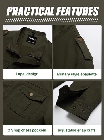 Pursky Men's Military Jacket Casual Washed Cotton Hooded Canvas Coat Fall Coat in Kuwait