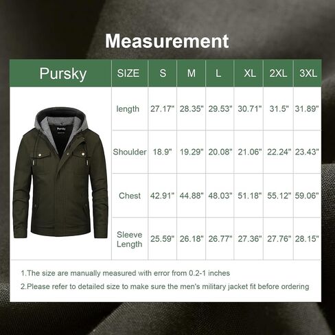 Pursky Men's Military Jacket Casual Washed Cotton Hooded Canvas Coat Fall Coat in Kuwait