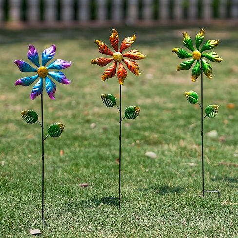 DREAMYSOUL 3 Packs Metal Flowers Wind Spinners Outdoor, Pinwheel Decorative Garden Stakes, Metal Wind Spinner for Yard and Garden Decor in Saudi Arabia