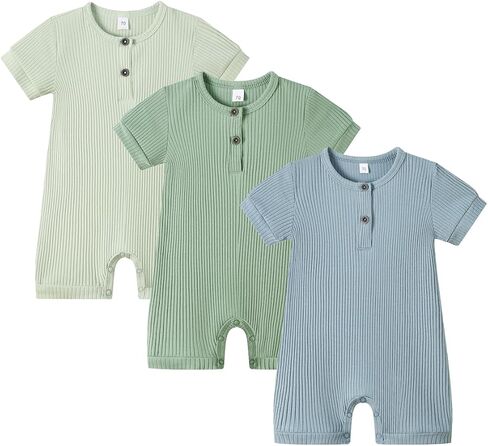 Bafeicao Baby Boy Girl 2/3 Pack Solid Romper Ribbed Short/Long Sleeve | Bodysuit Jumpsuit Infant Knitted Outfits Clothes in Saudi Arabia