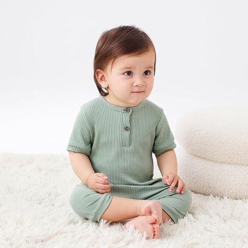 Bafeicao Baby Boy Girl 2/3 Pack Solid Romper Ribbed Short/Long Sleeve | Bodysuit Jumpsuit Infant Knitted Outfits Clothes in Saudi Arabia