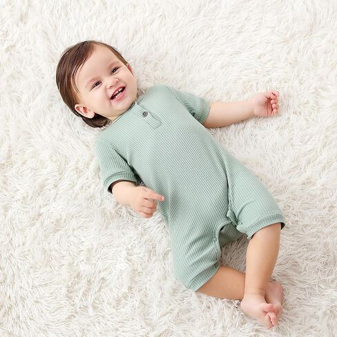 Bafeicao Baby Boy Girl 2/3 Pack Solid Romper Ribbed Short/Long Sleeve | Bodysuit Jumpsuit Infant Knitted Outfits Clothes in Saudi Arabia