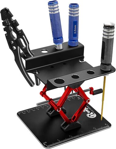 RC Car Work Stand Aluminum Repair Workstation Lift Lower with Screw Tray for Traxxas TRX4 Axial Arrma Redcat Losi 1/8 1/10 1/12 1/14 1/16 1/18 1/24 RC Car Tool Set (Red) in Saudi Arabia