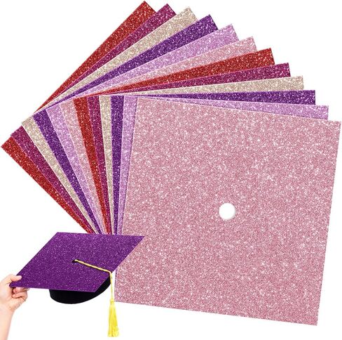 12 Sheets Glitter Construction Paper for Graduation Cap Decoration 10 x 10 Inch Colorful Cardstock Grad Cap Cover Card Stock for Graduation Hat Topper Craft DIY(Elegant Color) in Saudi Arabia