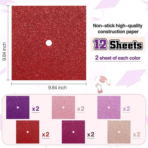 12 Sheets Glitter Construction Paper for Graduation Cap Decoration 10 x 10 Inch Colorful Cardstock Grad Cap Cover Card Stock for Graduation Hat Topper Craft DIY(Elegant Color) in Saudi Arabia