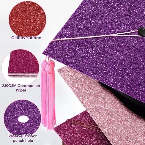 12 Sheets Glitter Construction Paper for Graduation Cap Decoration 10 x 10 Inch Colorful Cardstock Grad Cap Cover Card Stock for Graduation Hat Topper Craft DIY(Elegant Color) in Saudi Arabia