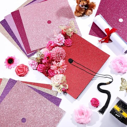 12 Sheets Glitter Construction Paper for Graduation Cap Decoration 10 x 10 Inch Colorful Cardstock Grad Cap Cover Card Stock for Graduation Hat Topper Craft DIY(Elegant Color) in Saudi Arabia