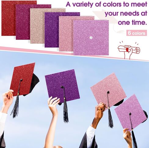 12 Sheets Glitter Construction Paper for Graduation Cap Decoration 10 x 10 Inch Colorful Cardstock Grad Cap Cover Card Stock for Graduation Hat Topper Craft DIY(Elegant Color) in Saudi Arabia