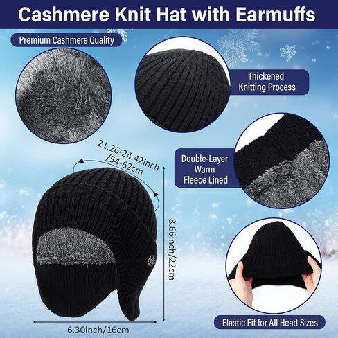 8 Pcs Winter Warm Set for Men Black Knitted Beanie Earflap Cap Touchscreen Half Finger Glove Scarf Socks in Kuwait