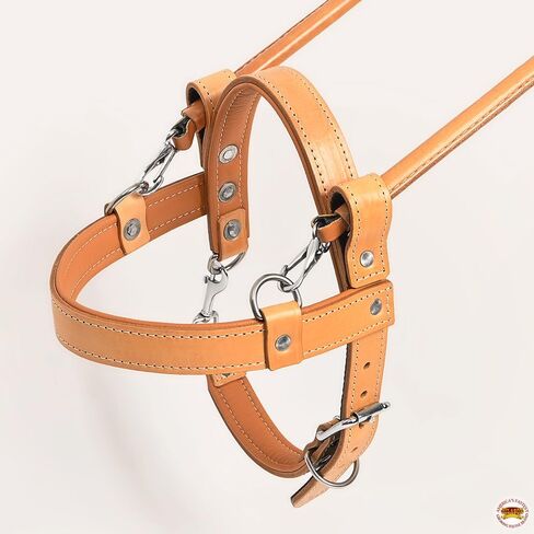 Hilason Guide Dog Harness Brown Leather Badded Heliine Beather مع مقبض Tan | تسخير الكلب مع الأشرطة القابلة للتعديل | تسخير الكلب مع مقبض للتدريب | تسخير الكلب التنفس | حزام الكلب العلاج in Kuwait