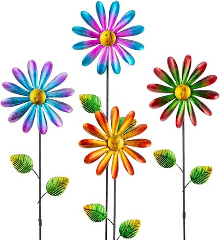 DREAMYSOUL 3 Packs Metal Flowers Wind Spinners Outdoor, Pinwheel Decorative Garden Stakes, Metal Wind Spinner for Yard and Garden Decor in Saudi Arabia