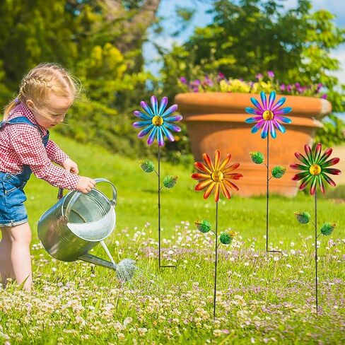 DREAMYSOUL 3 Packs Metal Flowers Wind Spinners Outdoor, Pinwheel Decorative Garden Stakes, Metal Wind Spinner for Yard and Garden Decor in Saudi Arabia