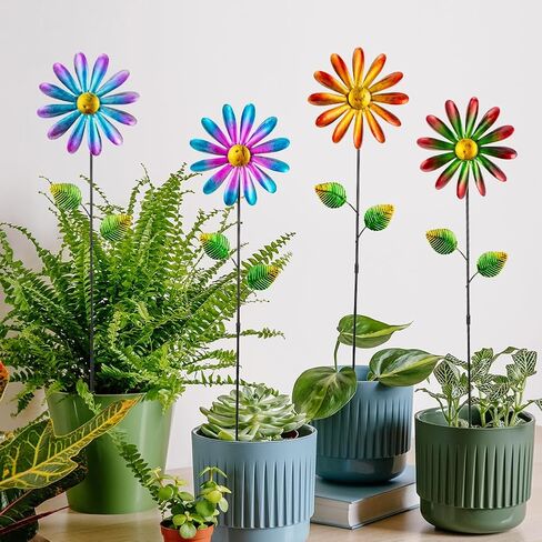 DREAMYSOUL 3 Packs Metal Flowers Wind Spinners Outdoor, Pinwheel Decorative Garden Stakes, Metal Wind Spinner for Yard and Garden Decor in Saudi Arabia