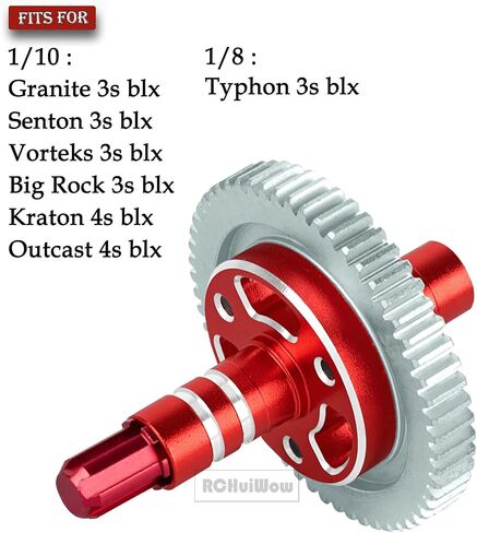 0.8 MOD 58T ترقيات قابض النعال جزءًا لـ 1/10 Big Rock/Granite/Senton/Vorteks 3S BLX ، Kraton/Outcast 4S BLX ، 1/8 Typhon 3S BLX ، Metal RC 0.8 MOD 58T Spur Gear w/slipper shaft ، Red in Kuwait
