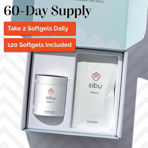 كبسولات هلامية سيبو أوميغا 7، زيت نبق بحر الهيمالايا العضوي الفاخر (60 قيراط، كمية تكفي 30 يومًا) - مكمل للبشرة الصحية والشعر والأظافر والجفاف in Kuwait